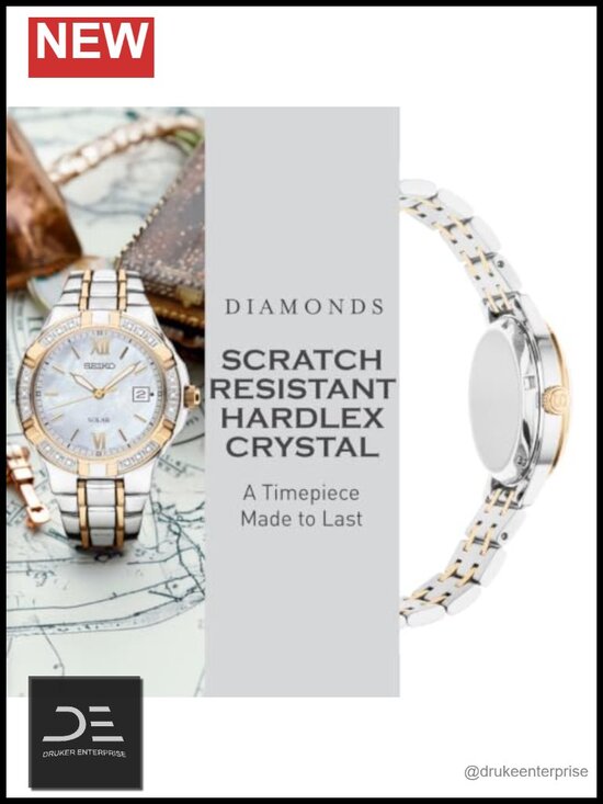 Two-Tone Stainless Steel Watch with Diamond Bezel, Solar Powered, Japanese main image 6